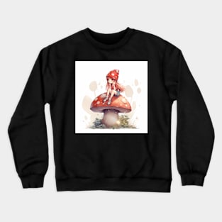 Mushroom Pixie Sitting On A Red Mushroom Crewneck Sweatshirt